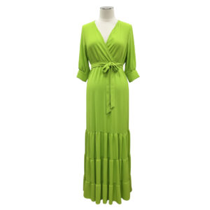 Lime Green V-Neck Long Dress