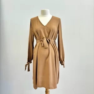 Long Sleeve Beige Dress