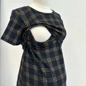 Breastfeeding Black Yellow Plaid Dress