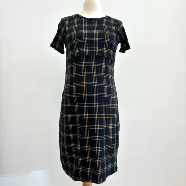 Breastfeeding Black Yellow Plaid Dress