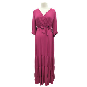 Magenta Tiered V-Neck Maxi Dress
