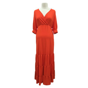 Orange Tiered V-Neck Tie-Waist Maxi Dress