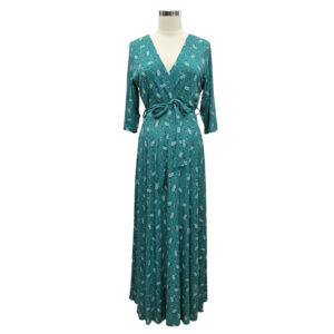 Teal Floral Print V-Neck Maxi Dress