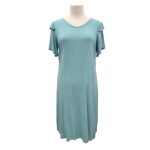 Blue Ruffle Sleeve V-Neck Knit Dress