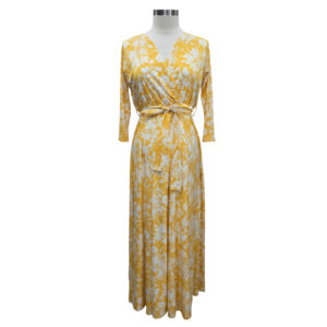 Yellow Floral Print Wrap Tie Maxi Dress