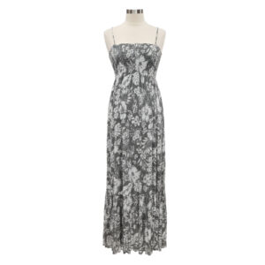Grey Floral Smocked Strap Tiered Maxi