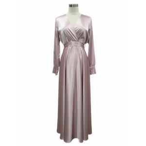Mauve Satin Long Sleeve Maxi Dress