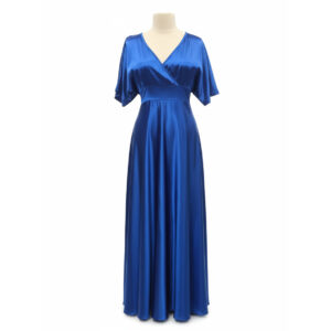 Blue Satin V-neck Long Dress