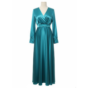 Teal Satin Long Sleeve Maxi Dress