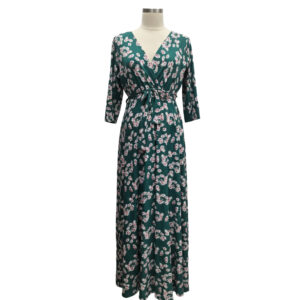 Green Floral Print V-Neck Maxi Dress
