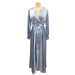 Sky Blue Satin Wrap Long Dress