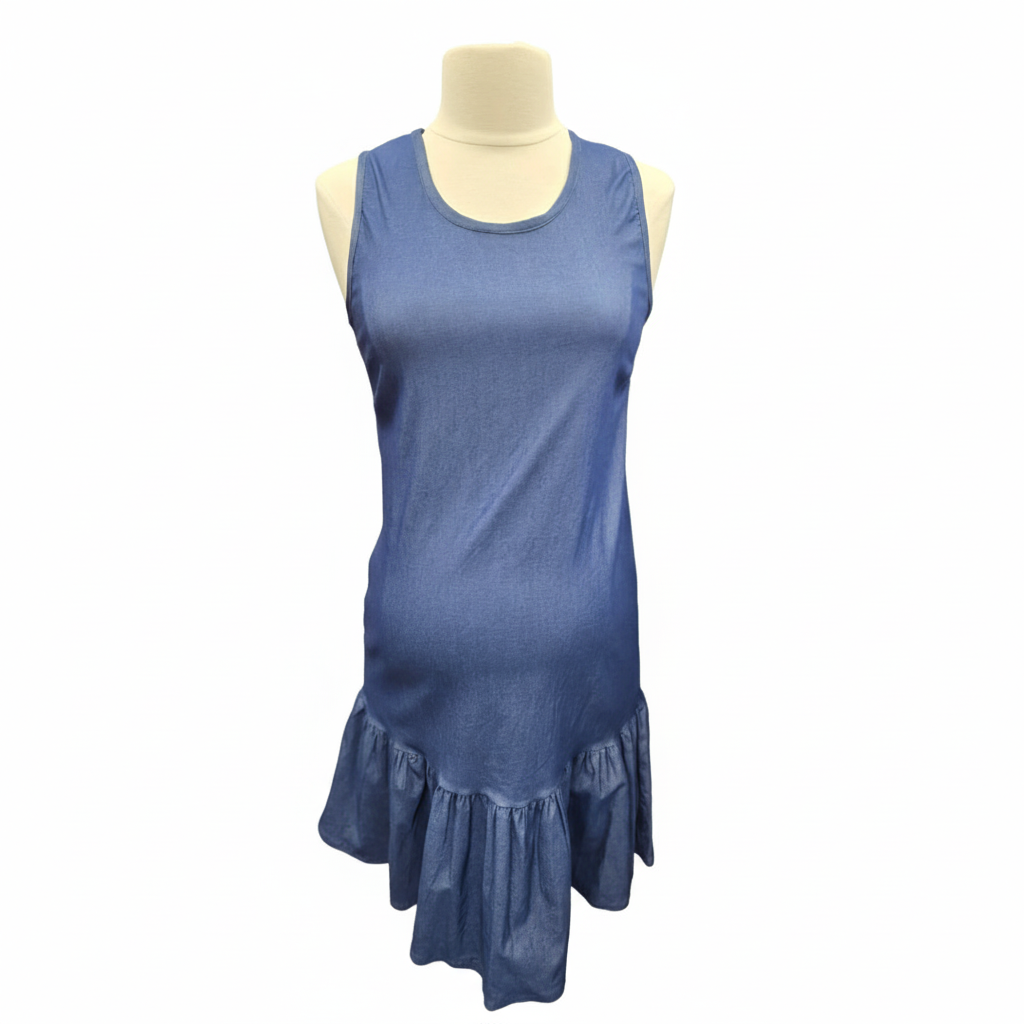 Denim Ruffle Hem Tank Dress