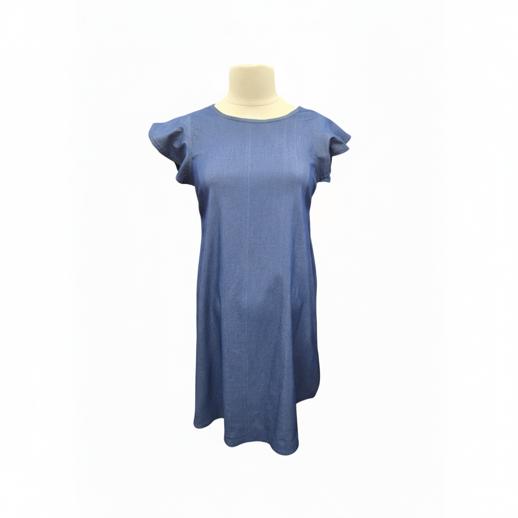 Denim Ruffle Sleeve Shift Dress