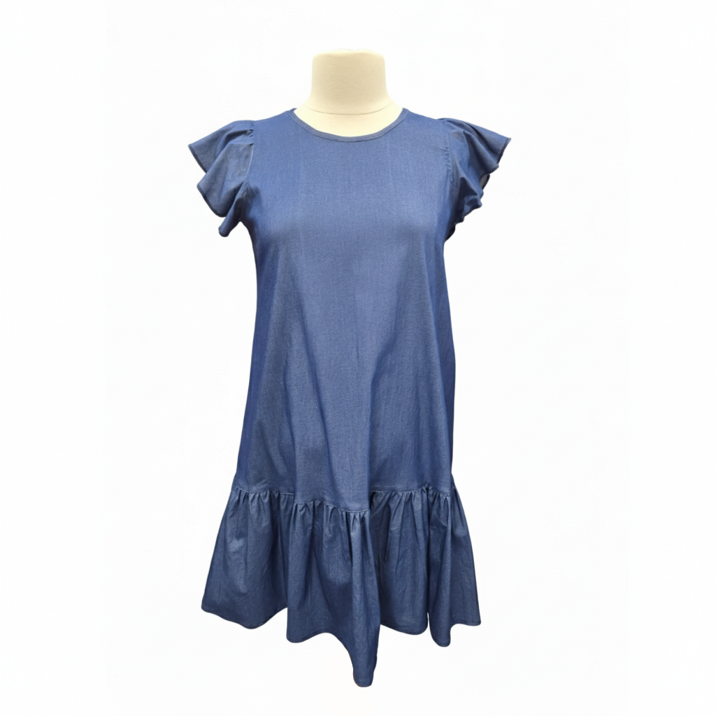 Denim Ruffle Sleeve Flounce Dress
