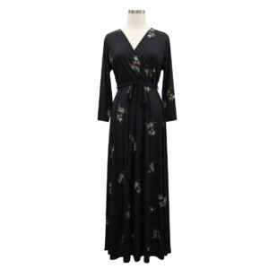 Black Floral Print Tie-Waist Maxi Dress