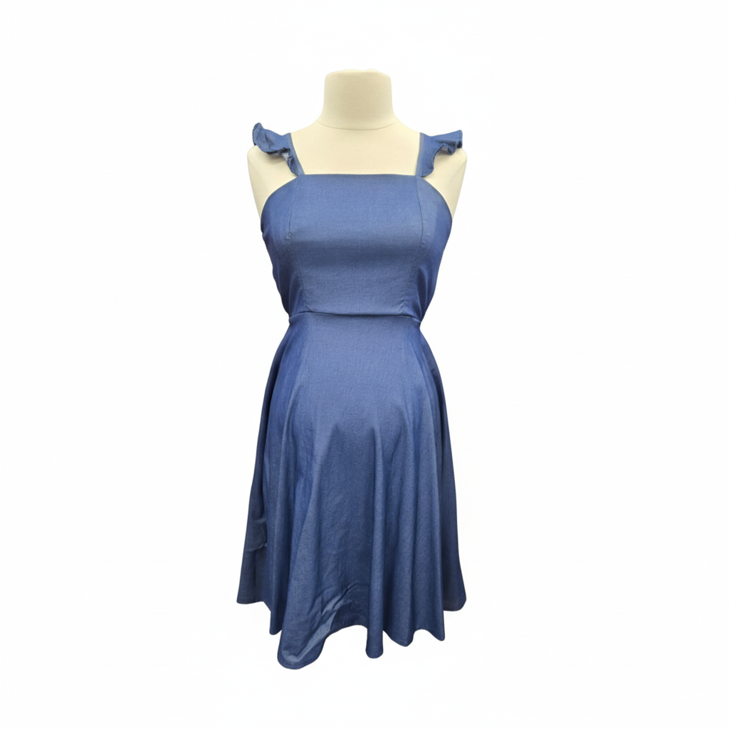 Denim Ruffle Strap Flare Dress