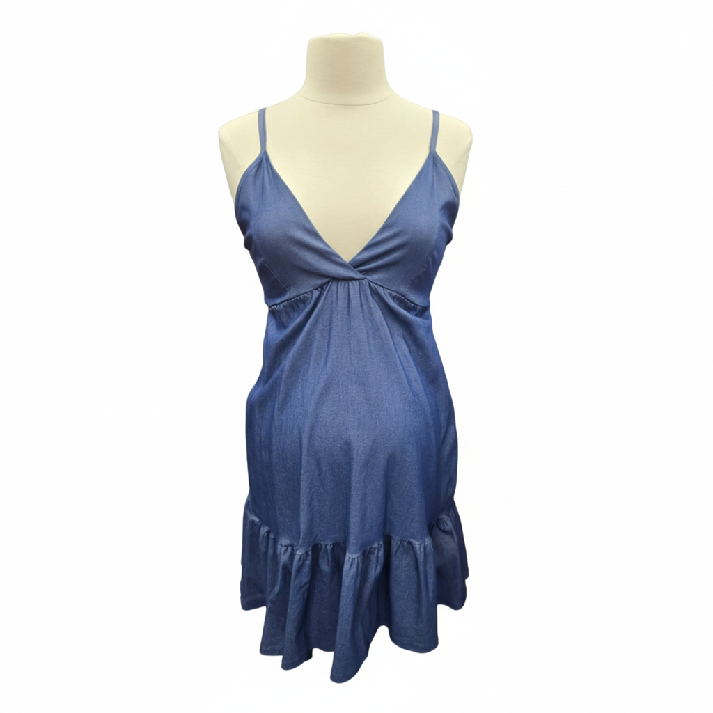 Denim Cami Ruffle Hem Dress
