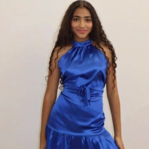 BLUE SATIN DRESS