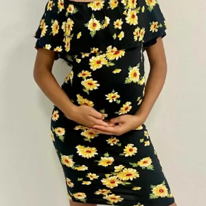 Black Short Dress with Yellow Flowers