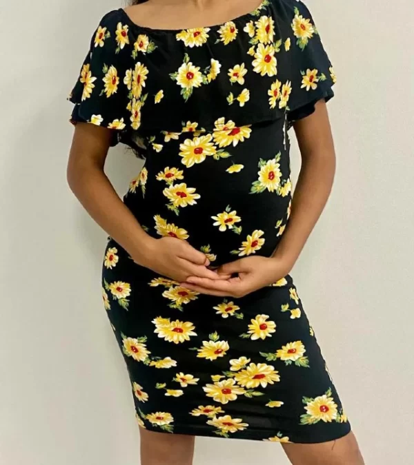 Black Short Dress with Yellow Flowers